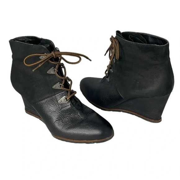 FRANCO SARTO Derby Black Wedge Lace Up Boots Pebble Grain Nubuck Leather Edgy 12 - Picture 13 of 13